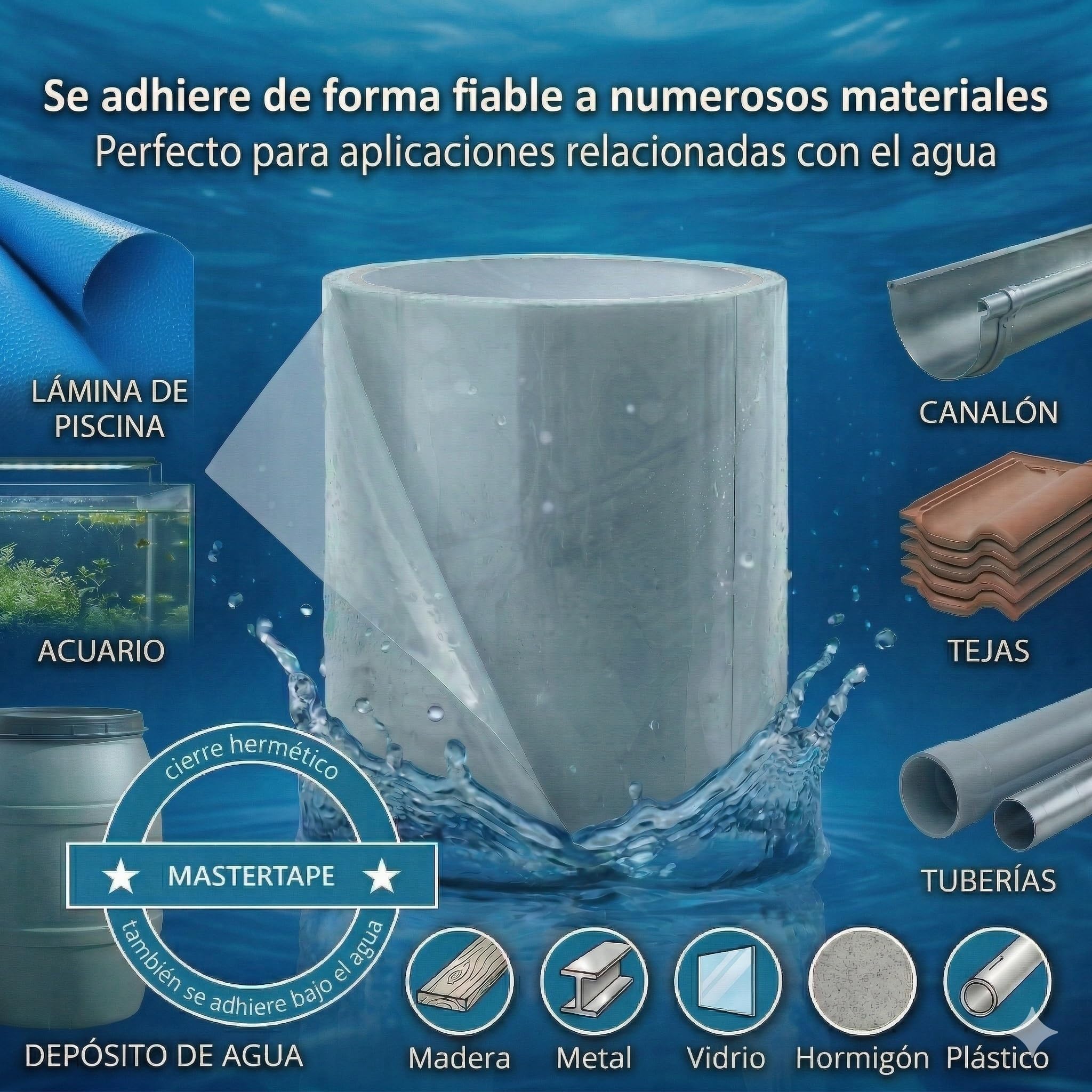 Cinta adhesiva subacuática, cinta aislante, cinta de reparación para piscinas, tiendas de campaña, lonas, canalones, balsas de goma, adhesivo acrílico (10 cm x 150 cm, Transparente)