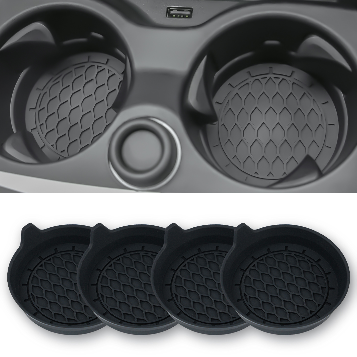 WJS 4 Pack Portavasos de Silicona para Auto Negro miniatura 7
