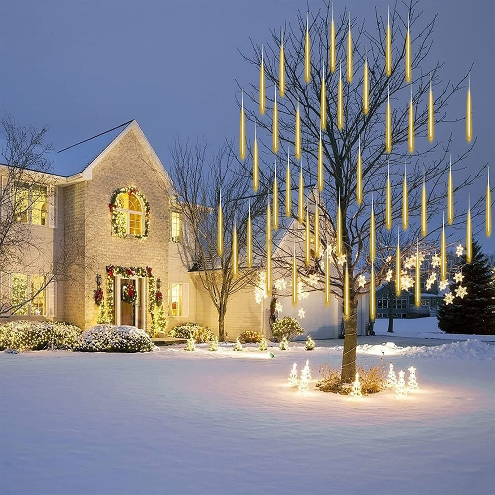 SCOZIA Lluvia de meteoros LED Luces de Lluvia 80 cm 8 Tubos 576 LED Luces de carámbano LED en Cascada Luces de Lluvia de Lluvia de meteoritos mejoradas para la decoración del árbol de Navidad