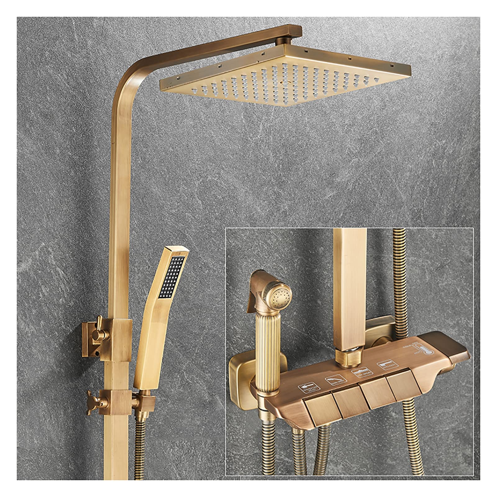 Ensemble de douche à effet pluie réglable avec douchette à main murale