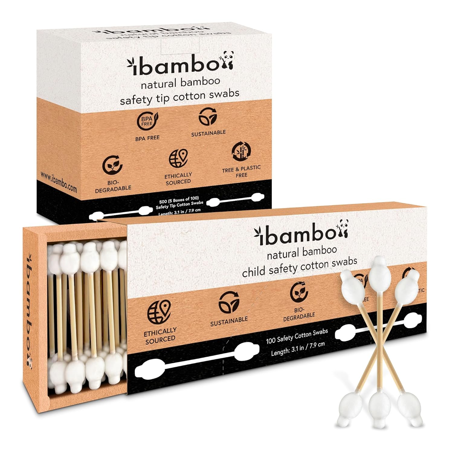100% Bamboo Ear Swabs (500-Pack) – Safety Cotton Buds for Baby & Personal Care | Organic Cotton Swabs for Ears, Nose & More | FSC Certified & Hypoallergenic, Made for All Ages & Pets