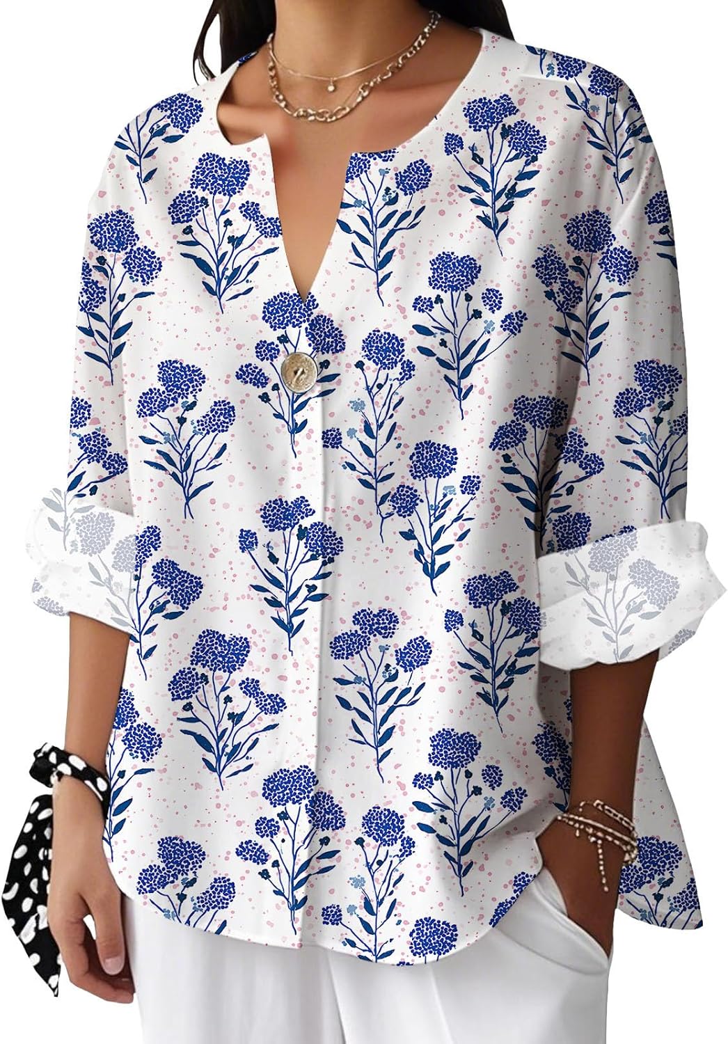 Marine Life Print Shirts for Women Long Sleeve V Neck Tunic Blouse Summer Button Elegant Casual Loose Fit Tops Marine Life Print Shirts for Women Long Sleeve V Neck Tunic Blouse Summer Button Elegant Casual Loose Fit Tops