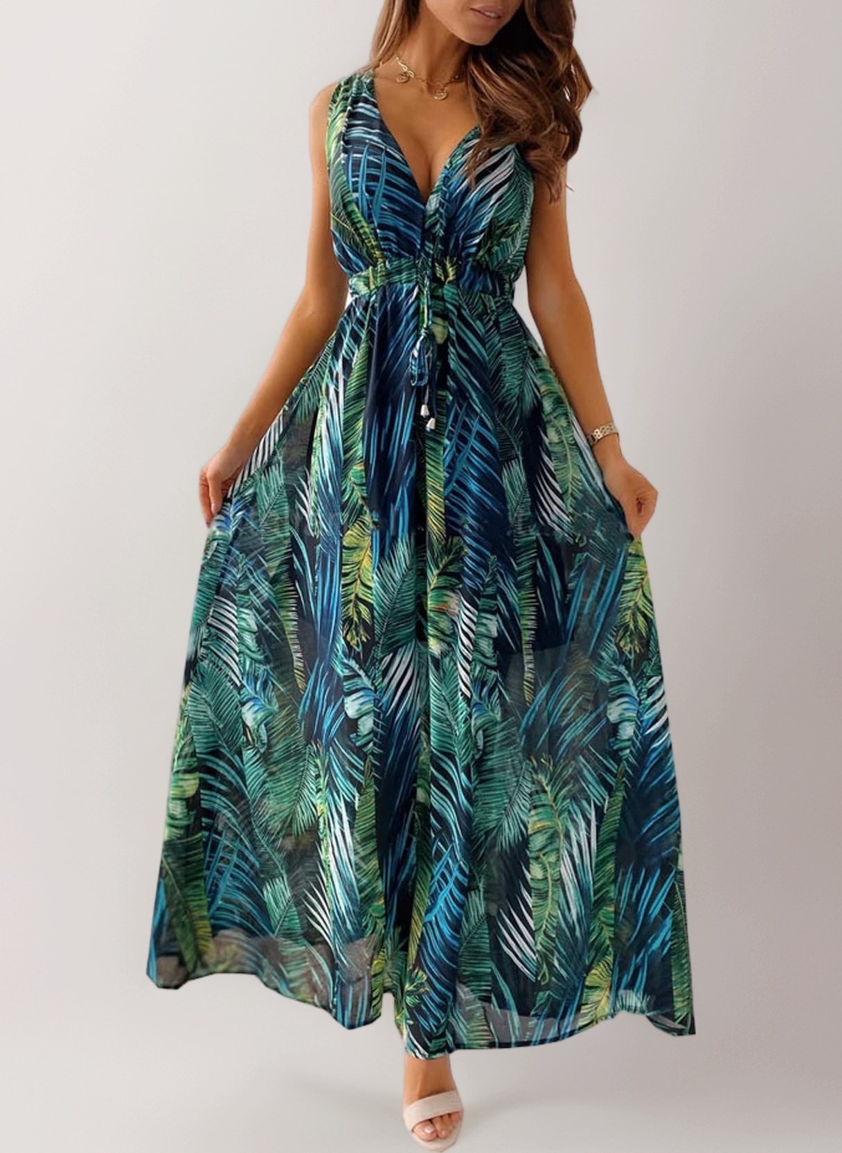 Maxi Dresses for Women Summer Beach Floral Dress V Neck Sleeveless