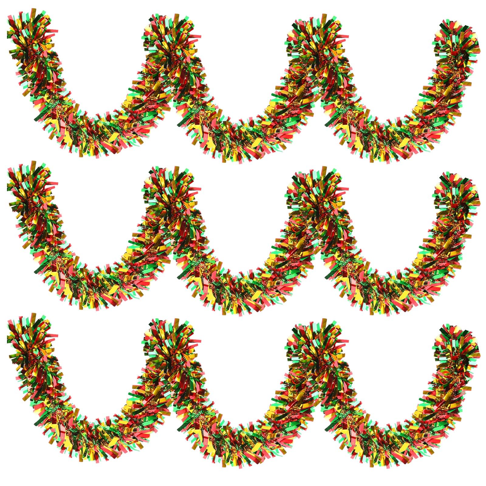 MARFOREVER Christmas Metallic Tinsel Twist Garlands, Red and Green Metallic Tinsel Garland Christmas Tree Decorations for Xmas Holiday Party Fireplace Stair Railing Mantel Home Decor, 3 Pcs 19.7 FT