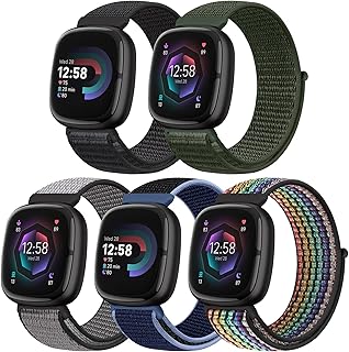 Bcuckood Compatible with Fitbit Versa 4/Versa 3/Fitbit Sense 2/Sense Band Women Men, Adjustable Nylon Soft Sport Solo Loop Replacement Strap for Fitbit Versa 4/Versa 3/Sense 2/Sense
