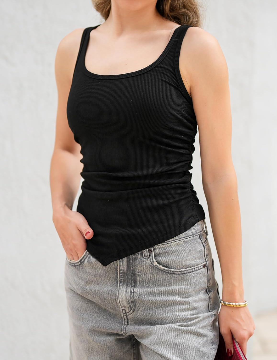 Zeagoo Ribbed Tank Tops for Women 3 Pack Sleeveless Scoop Neck Ruched Cute Summer Shirts - Image 3