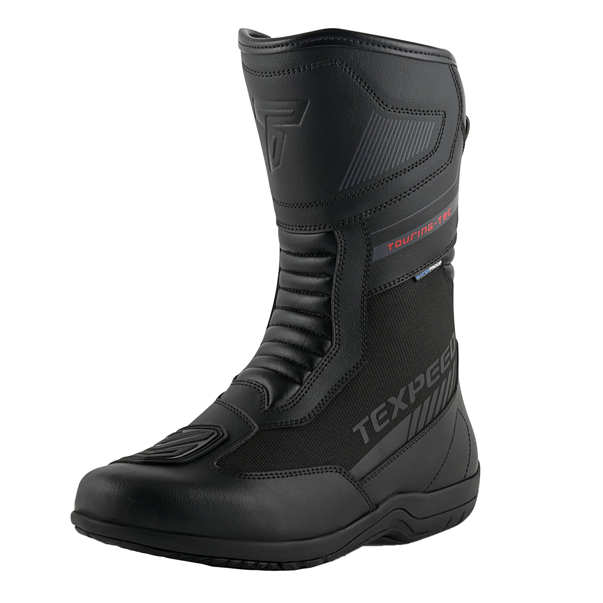 Texpeed Motorradstiefel Herren Leder – Titex, 100% wasserdicht, kurzer Schaft, CE-geprüft, Touring-Bikerschuhe – Schwarz - EU 44