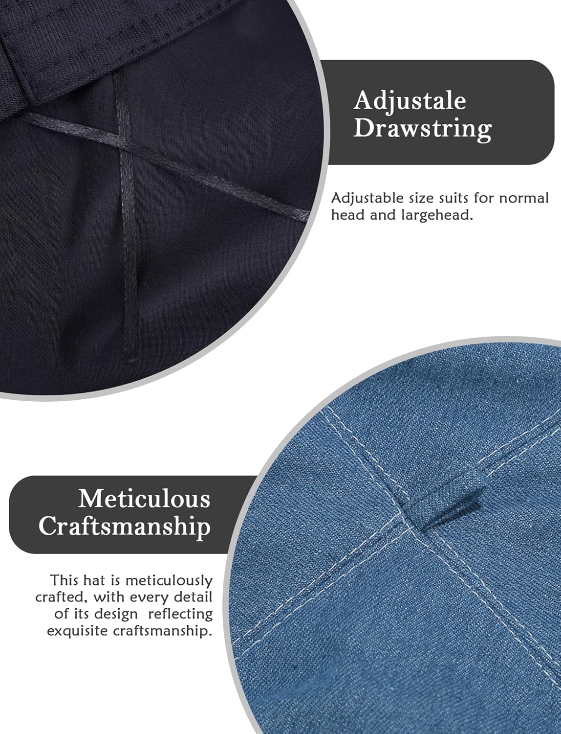 FEOYA 2025 Denim Beret Hat Painter Hat Cotton for Women Y2k Artist Hats with Adjustable Strap - Image 3