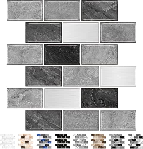 URCOLOR 10-Sheet Subway Tile Peel and Stick Backsplash for Kitchen,12"x12"