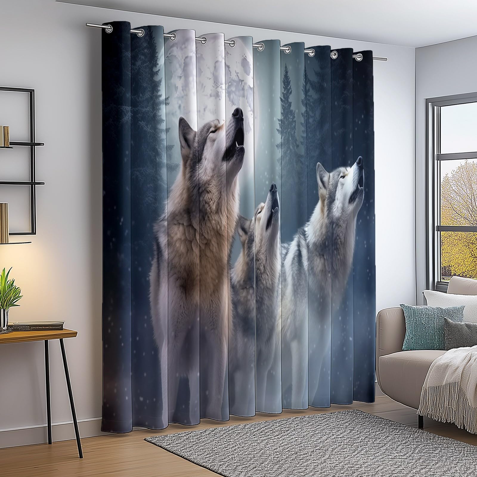 100% Verdunkelungsvorhänge H166 x B75 cm (2er Set), Wolf Schneetier, Thermo-Schutz für kleine Fenster und Flur, grau