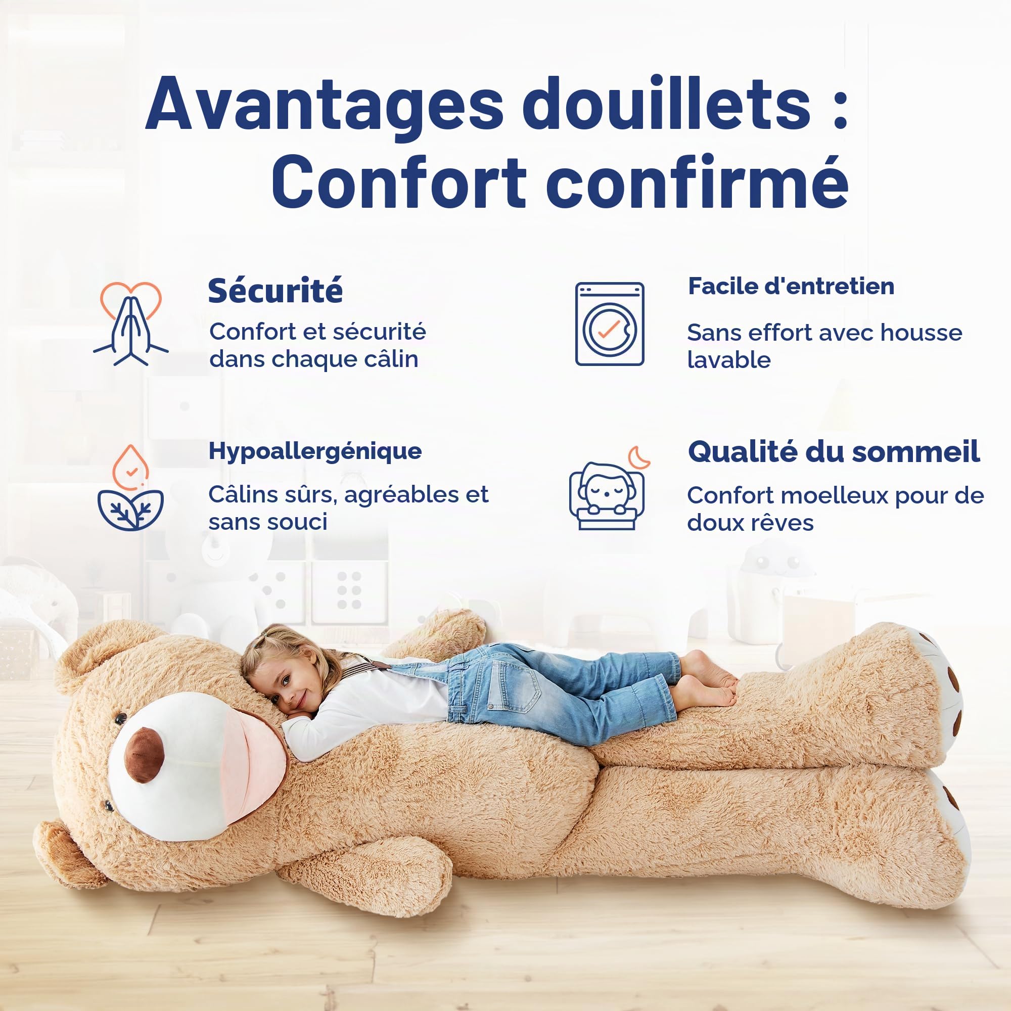 MKS XXL Ours en peluche 200 cm – Énorme peluche pour enfants et adultes – Doux jouet XXL en peluche à câliner – Grand ours en peluche comme cadeau pour anniversaire et Saint-Valentin – Moelleux et
