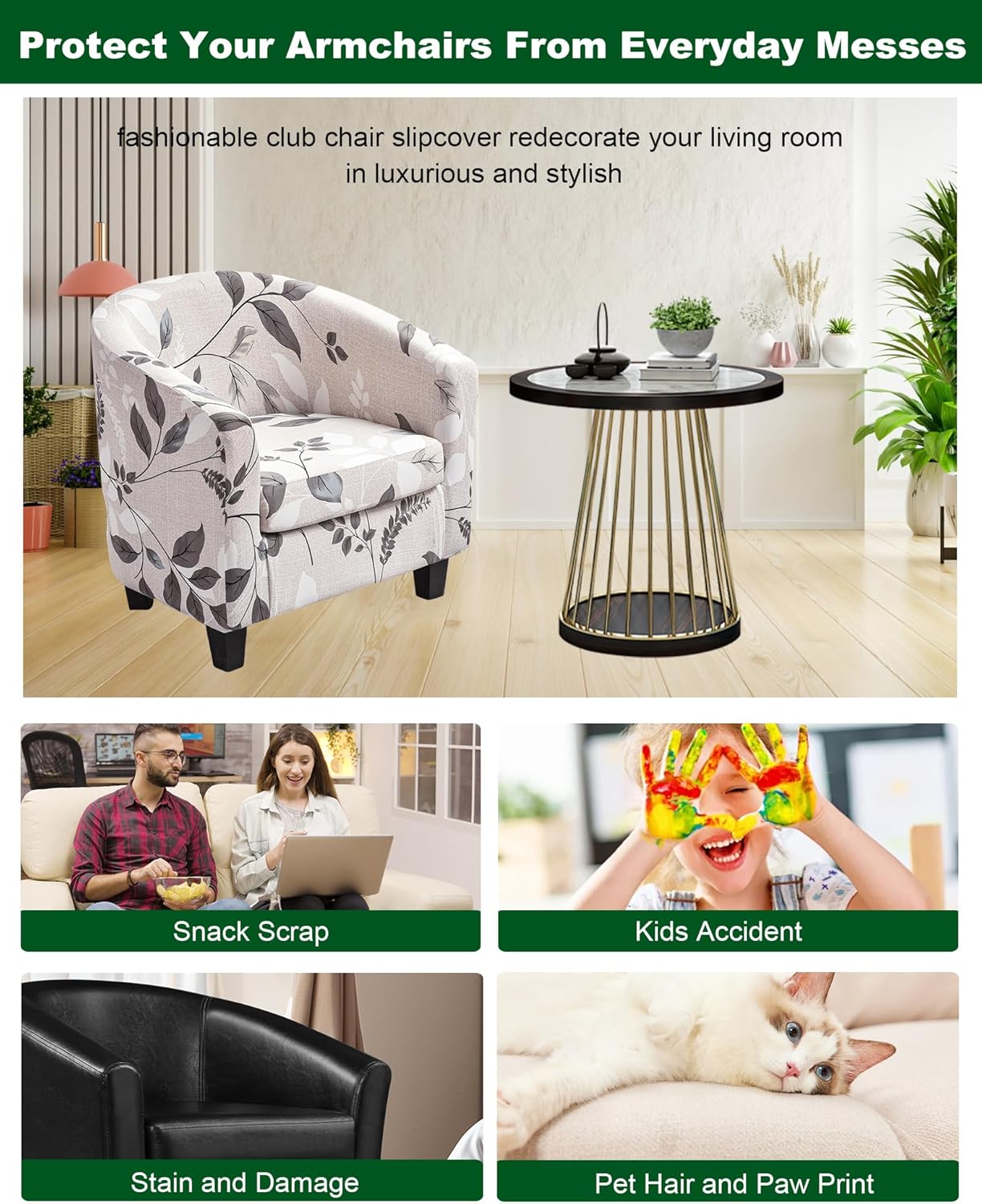 CRFATOP 2 Piece Club Chair Slipcover Stretch Barrel Chair Covers Printed Tub Chair Slipcovers Soft Armchair Sofa Cover Removable Couch Furniture Protector Arm Chair Cover for Living Room,D23