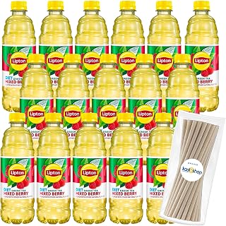 Diet Mixed Berry Green Tea 16.9 fl oz Plastic Bottles 16 Pack + 15 Disposable Sugarcane 7" Length Individually Wrapped Straws by KOOL8SHOP Infinite Deals