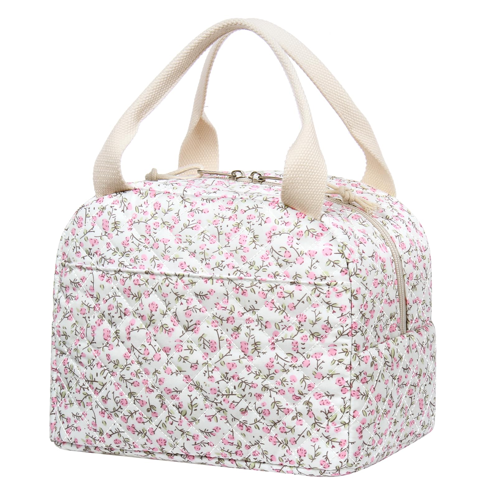 BuyCard Lunch Bag for Women,Insulated Lunch Bag for Adults, Waterproof & Oilproof Cool Bag for Work, School, Picnic & On The Go. (White-Based Orchid) โ image 1