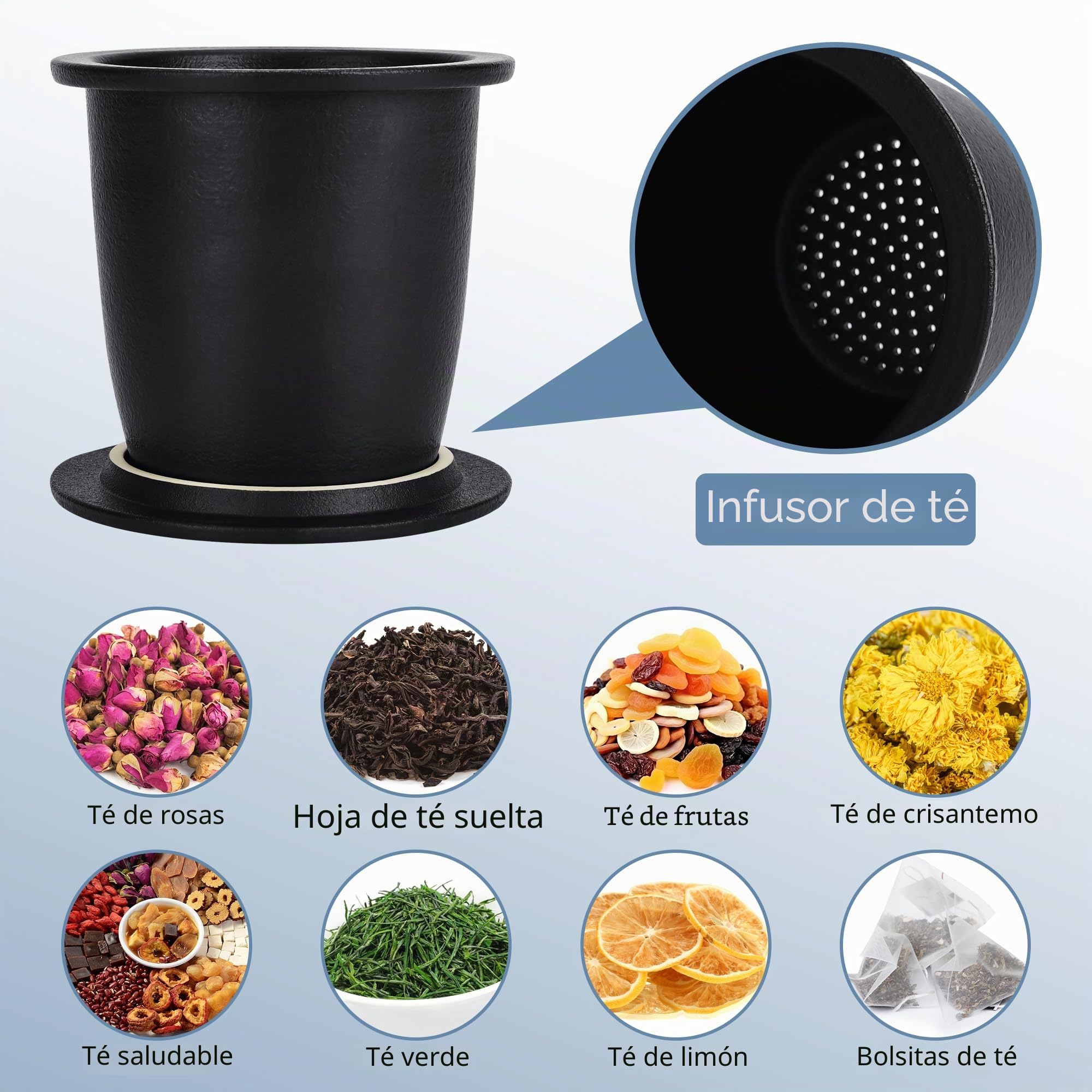 Taza de te con Filtro y Tapa Ceramica, Tazas Grande para Infusiones con Asa de Madera para Regalo (Azul)