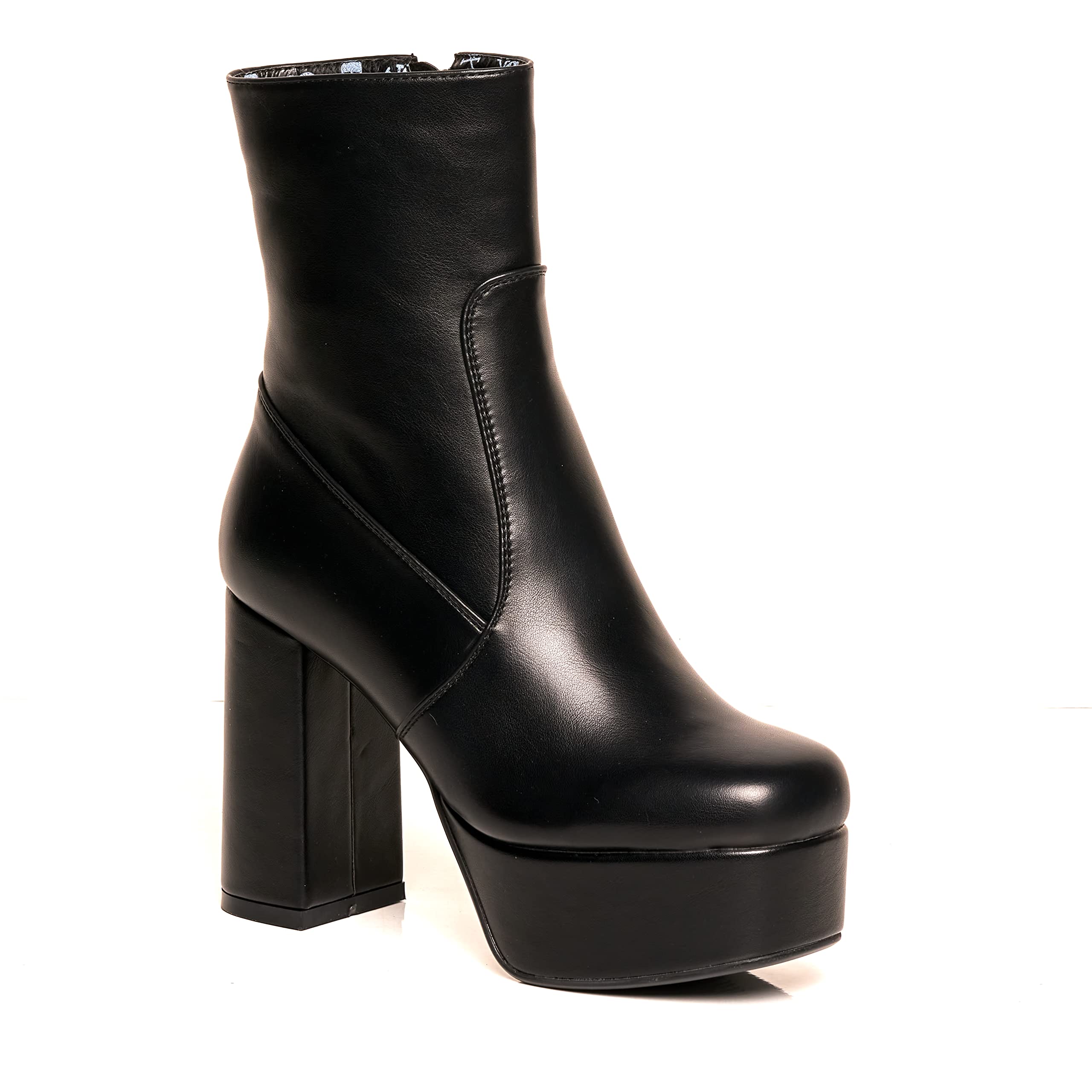 Lamoda Making Moves Black PU Platform Ankle Boots - UK 7 - Bold Stylish Heel