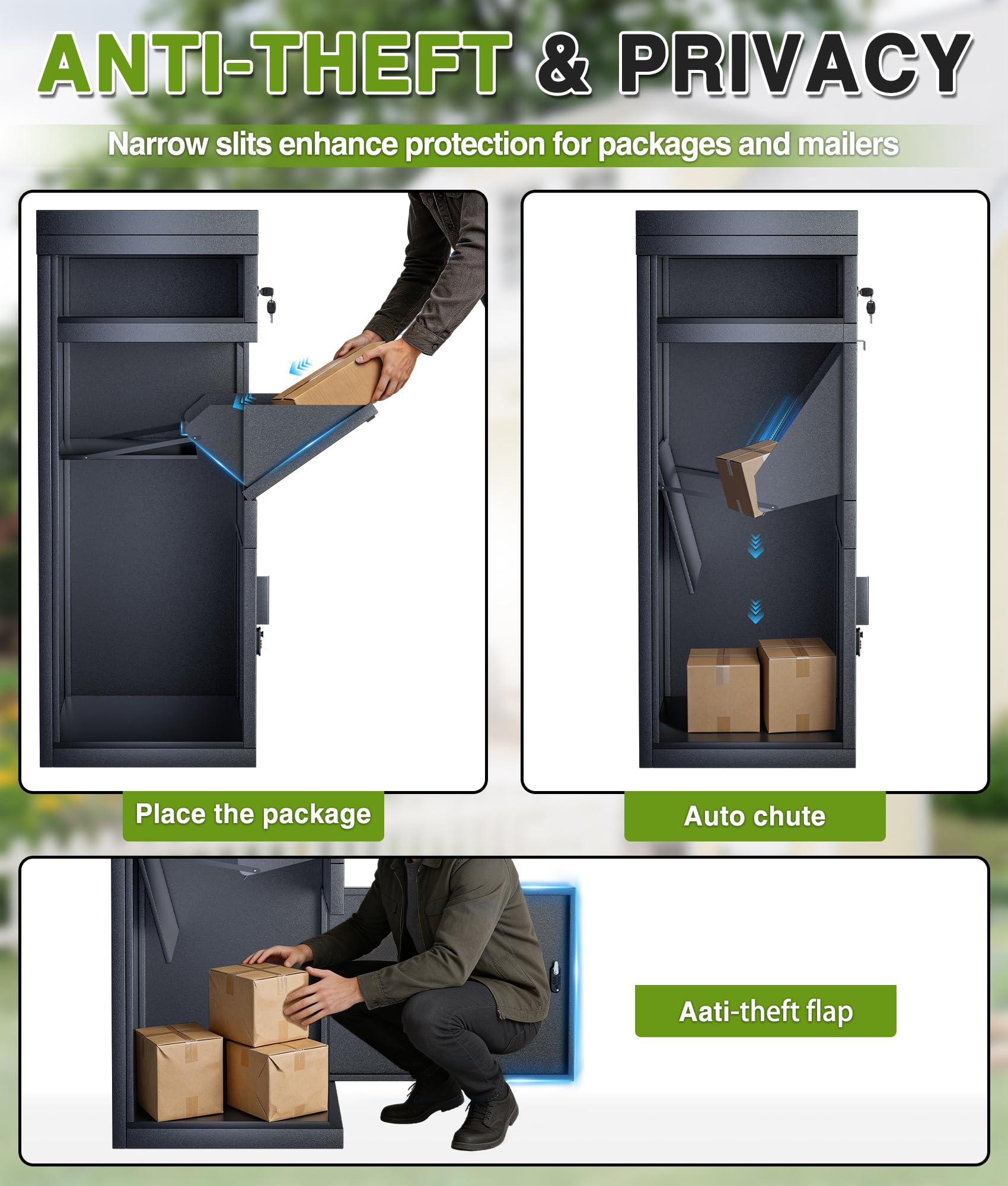 Briefkasten Paketbox mit Pflanzdach, Paketbriefkasten mit Zahlenschloss, Automobilstahl Pulverbeschichteter Paketbox, Paketbriefkasten mit Wasserdichter & Debstahlsicherer Funktion (60 x 45 x 115cm)