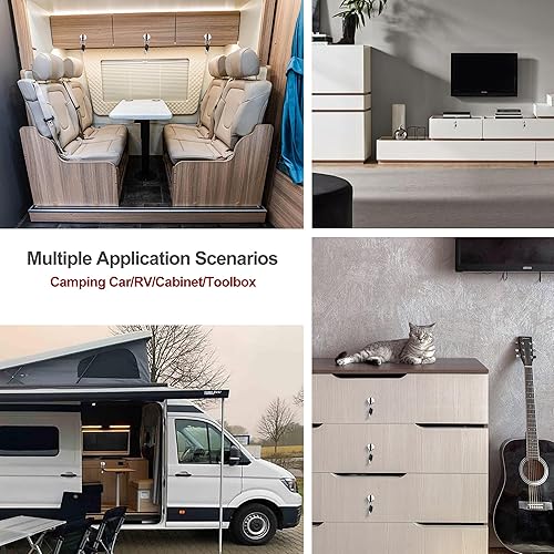 Miniatura 6 de Paquete de 6 cerraduras de gabinete con llaves, cerraduras tubulares de leva de 58 pulgadas con la misma llave, cerradura de RV para armarios de