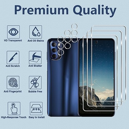 Miniatura 2 de Paquete de 3 + 3 protectores de pantalla para Moto G Stylus 5G 2022 + protector de lente de cámara, vidrio templado 9H, antiarañazos, fácil