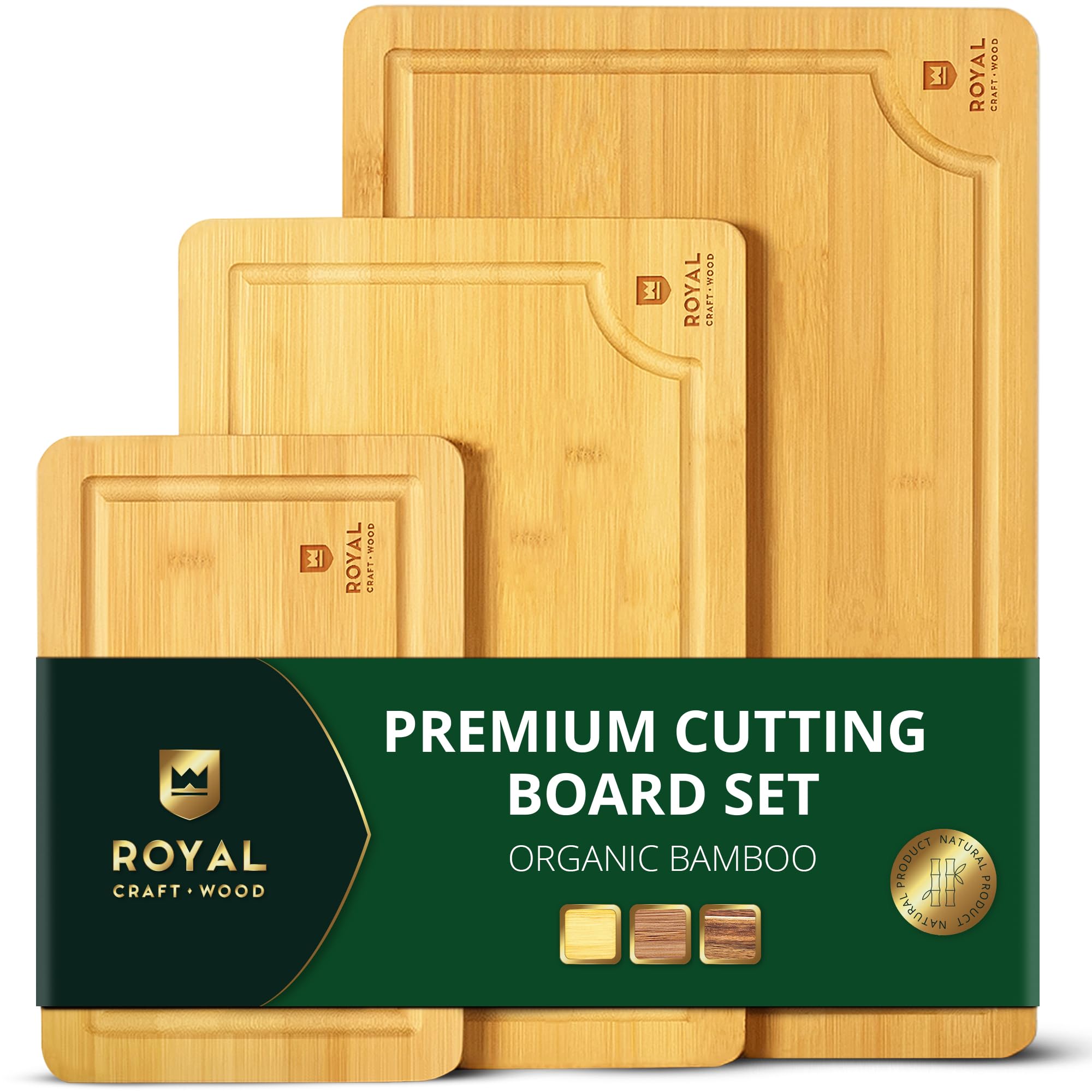 ROYAL CRAFT Wood IBS Cutting Choutcher Block), Cheese and Vegetables, Kitchen | Anti Microbial Heavy Duty Serving Tray w/Handles (Natural) (S)