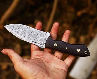 SOGO KNIVES Fixed Blade Damascus Steel Hunting Knife with Leather Sheath, 9'' Full Tang Hunting Skinning,Non-Slip Wooden Handle,Camping Knife (VENGI)