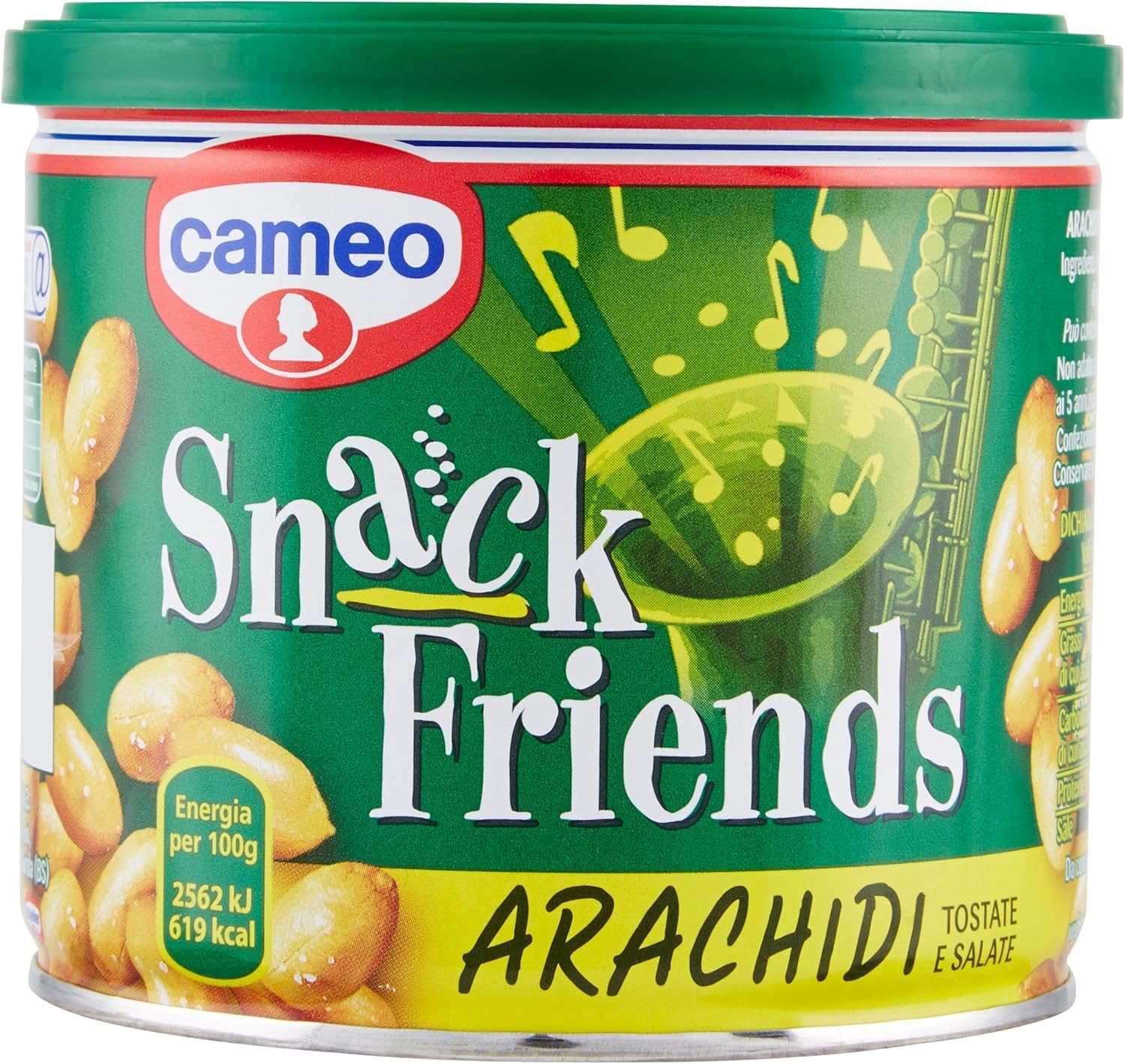 Italian Gourmet Snack Friends Arachidi Snack geröstet salzig 12 x 200g | Croccanti e saporite, vegan, ohne Palmöl, praktische Dose mit Deckel für, Gesamtnettogewicht 2,4 kg + Kostenlos Polpa 400g