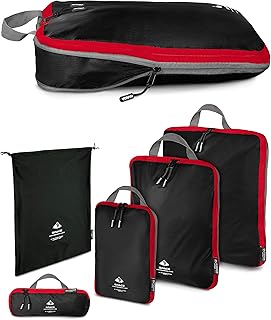 Set di borse a pacchetto a compressione | Cubi di imballaggio superleggeri per zaini e valigie | packing Cubes a compressione senza acqua come Organizer per bagaglio e (Nero, Set (1 XL, 1 L, 1 M, 1S))