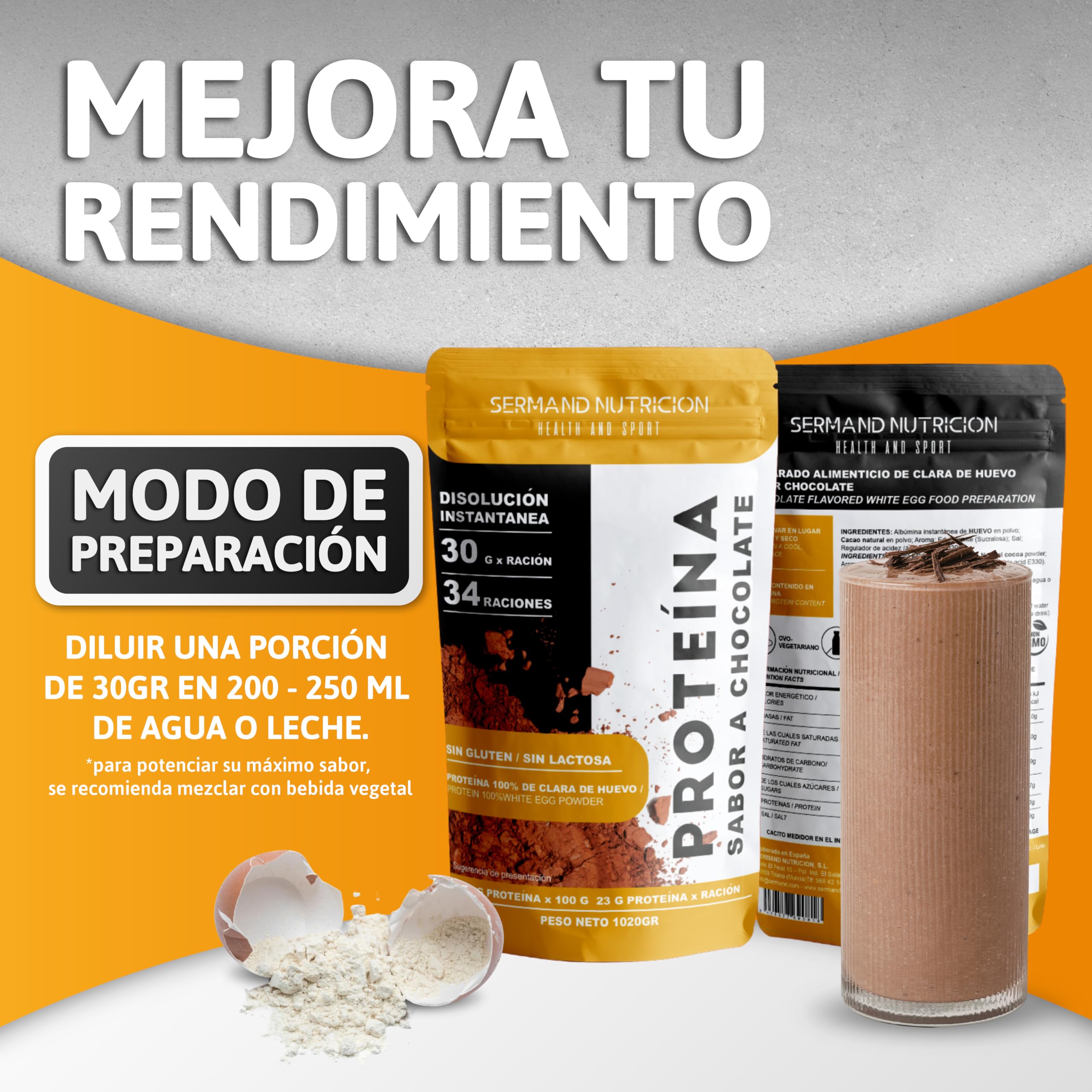 Protéine Instantanée de Blanc d'Œuf en Poudre Saveur Chocolat (1020 g) | Protéine en Poudre Sans Gluten | Protéines pour Masse Musculaire | Protéine Sans Lactose
