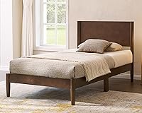 Vista 17 de AMERLIFE Marco de cama individual de madera maciza, cama de plataforma moderna de mediados de siglo con cabecera de panel completo, patas