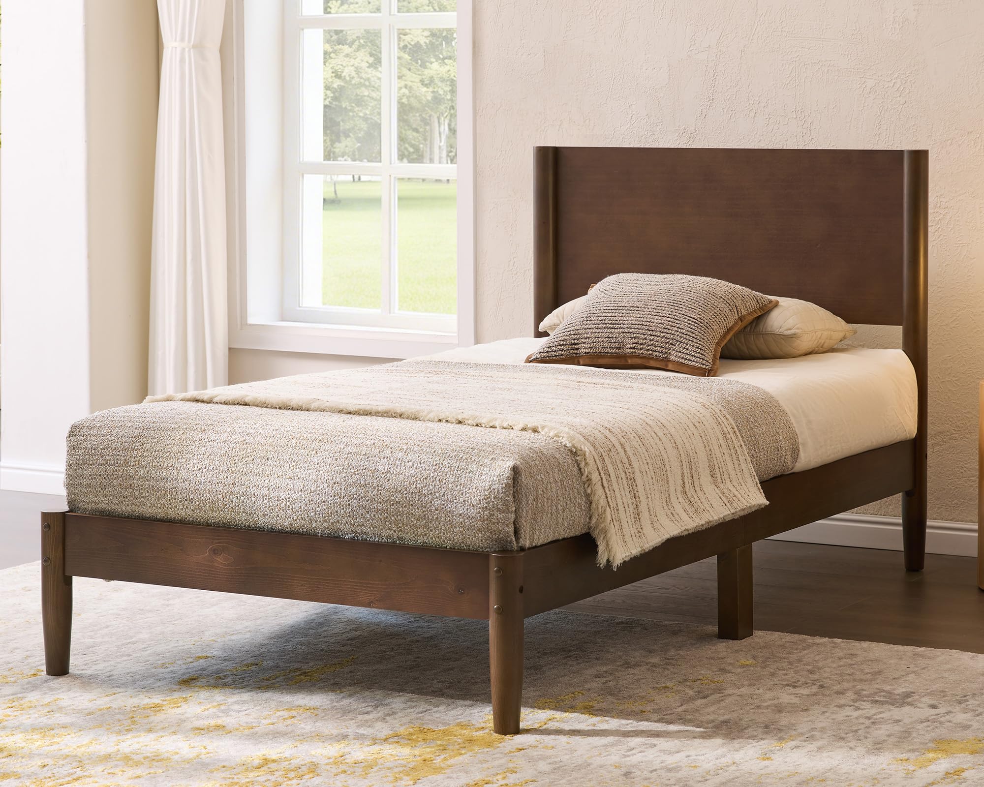 AMERLIFE Twin Solid Wood Bed Frame Walnut