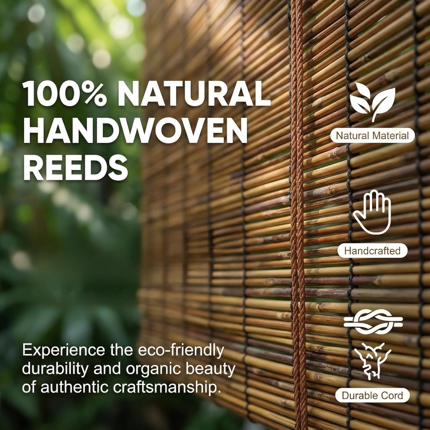 Glimer Reed Roll Up Blinds for Windows, Natural Reed Bamboo Shades for Indoor & Outdoor Use, Light Filtering Privacy Window Covering for Patio, Porch, Balcony