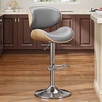 Vista 15 de Juego de 2 taburetes de bar giratorios, modernos taburetes ajustables de piel sintética, taburete de bar con respaldo y reposapiés para isla