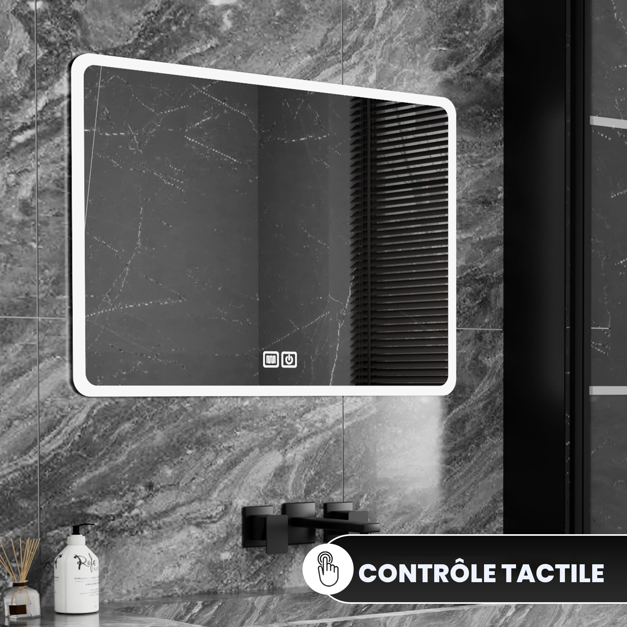 Bayt Miroir LED Salle de Bain 75 x 52 cm, Miroir de Salle de Bain avec Éclairage, 3 Modes de Lumière, Antibuée, Miroir Mural