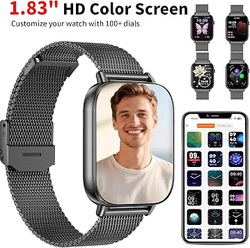 Smart Watch for Women Men, 1.83 HD Smartwatches (Answer/Make Call), IP68 Waterproof Activity Fitness Tracker, HR, Sleep Monitoring, Pedometer, Fitness Watch for Android iOS (Black)