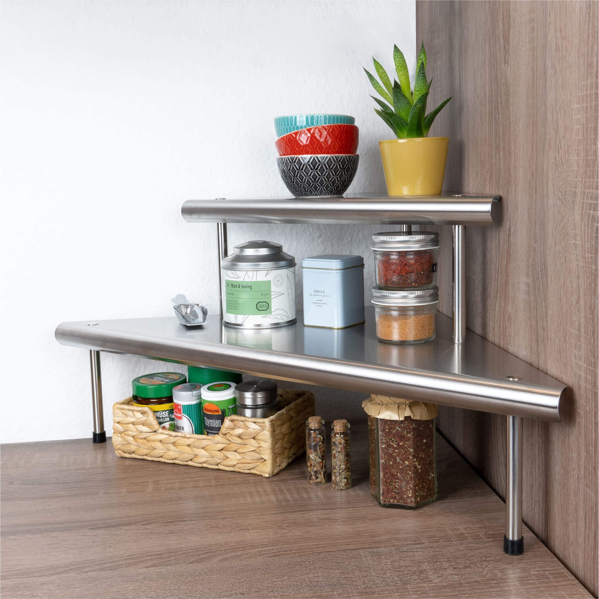 Maximex Étagère d'angle de cuisine Massivo Duo à 2 rayons, Argent