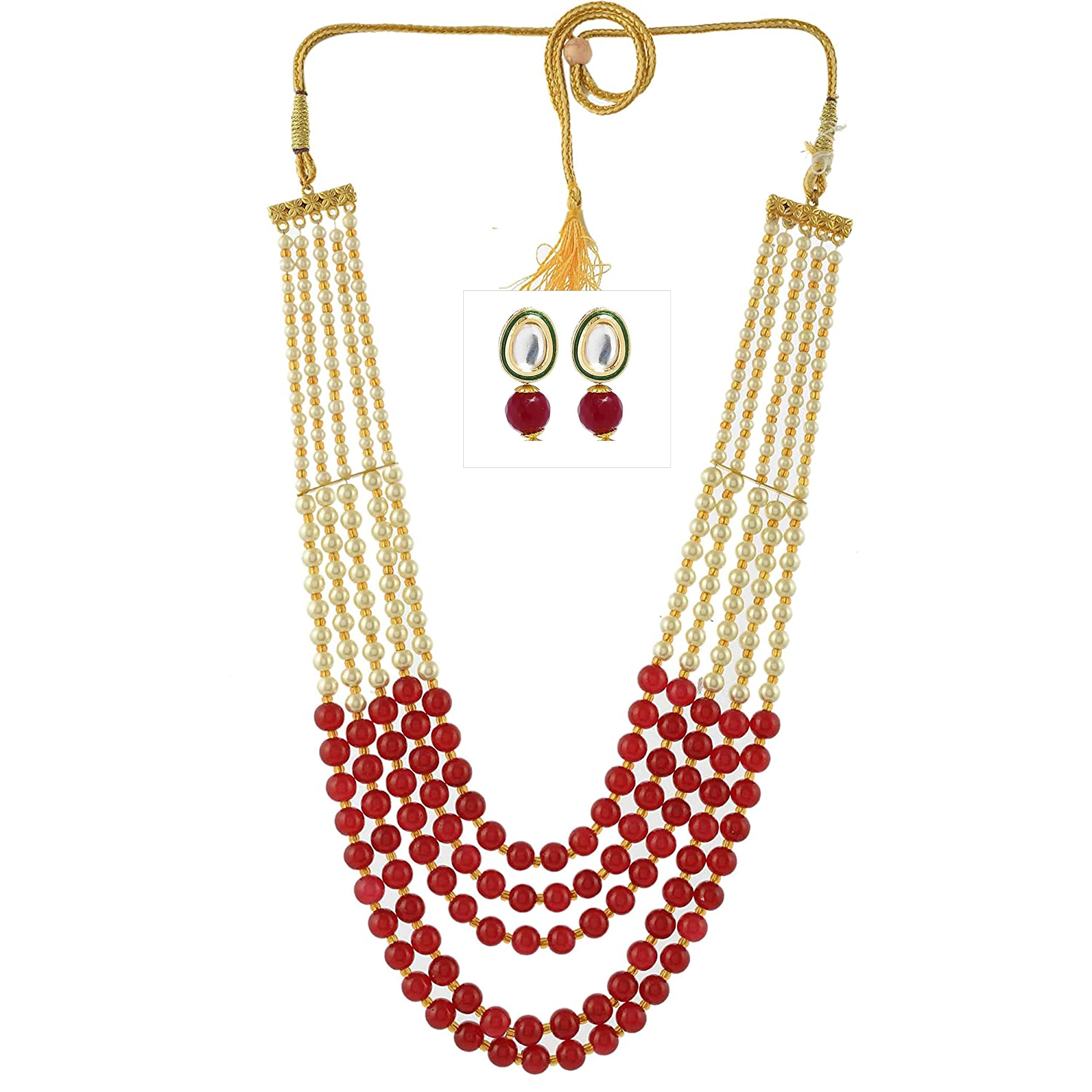 PANAASHE-RAJASTHANI 5 Layer Red and White Pearl With Kundan Earring Necklace set for women/girls (B09H4PRRGT) Amazon Price History, Amazon Price Tracker
