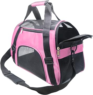 Pet Carrier Bag,Small Cat Carrier Kitten Puppy little Dog Carrier for Travel Airline Approved Small Animal Pink, S