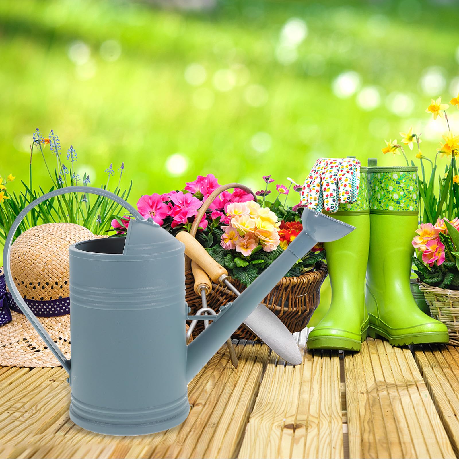 TOYANDONA Regadera Material Plástico y Acero Inoxidable Diseño Delicado de 1.8l Boquilla Larga y Color Azul para Plantas para Jardinería Hogar
