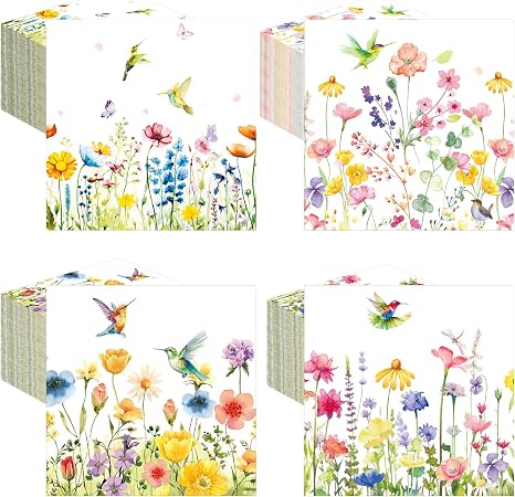 Fulmoon 200 Pieces Summer Wildflower Cocktail Napkins Disposable Floral Dessert