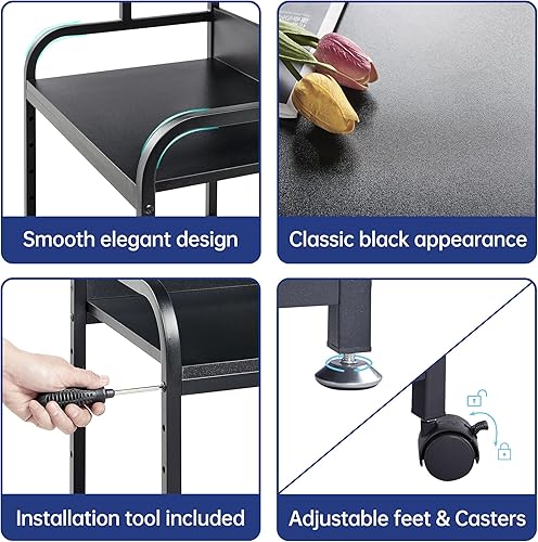 Miniatura 8 de Soporte para impresora, mesa de impresora de 3 niveles con estante de almacenamiento ajustable en altura, carrito de impresora rodante con ruedas