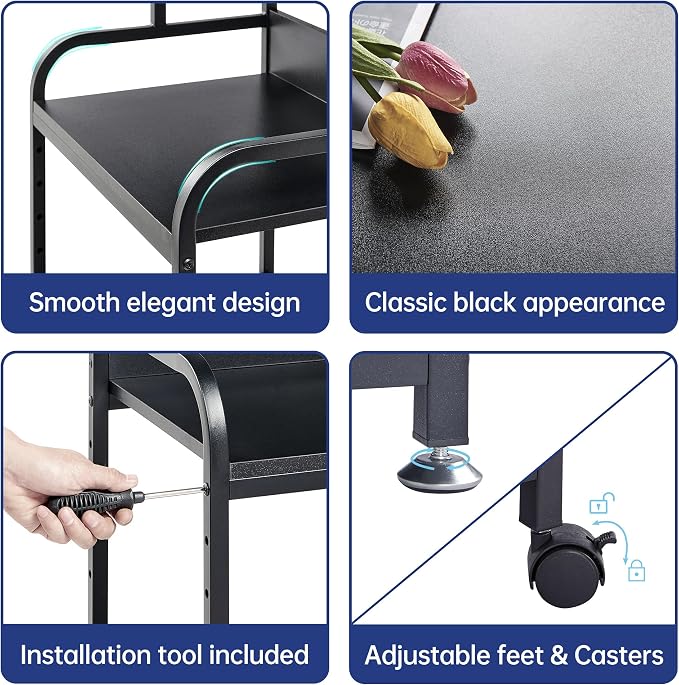 Soporte para impresora Fannova de 3 niveles con ruedas negro miniatura 8