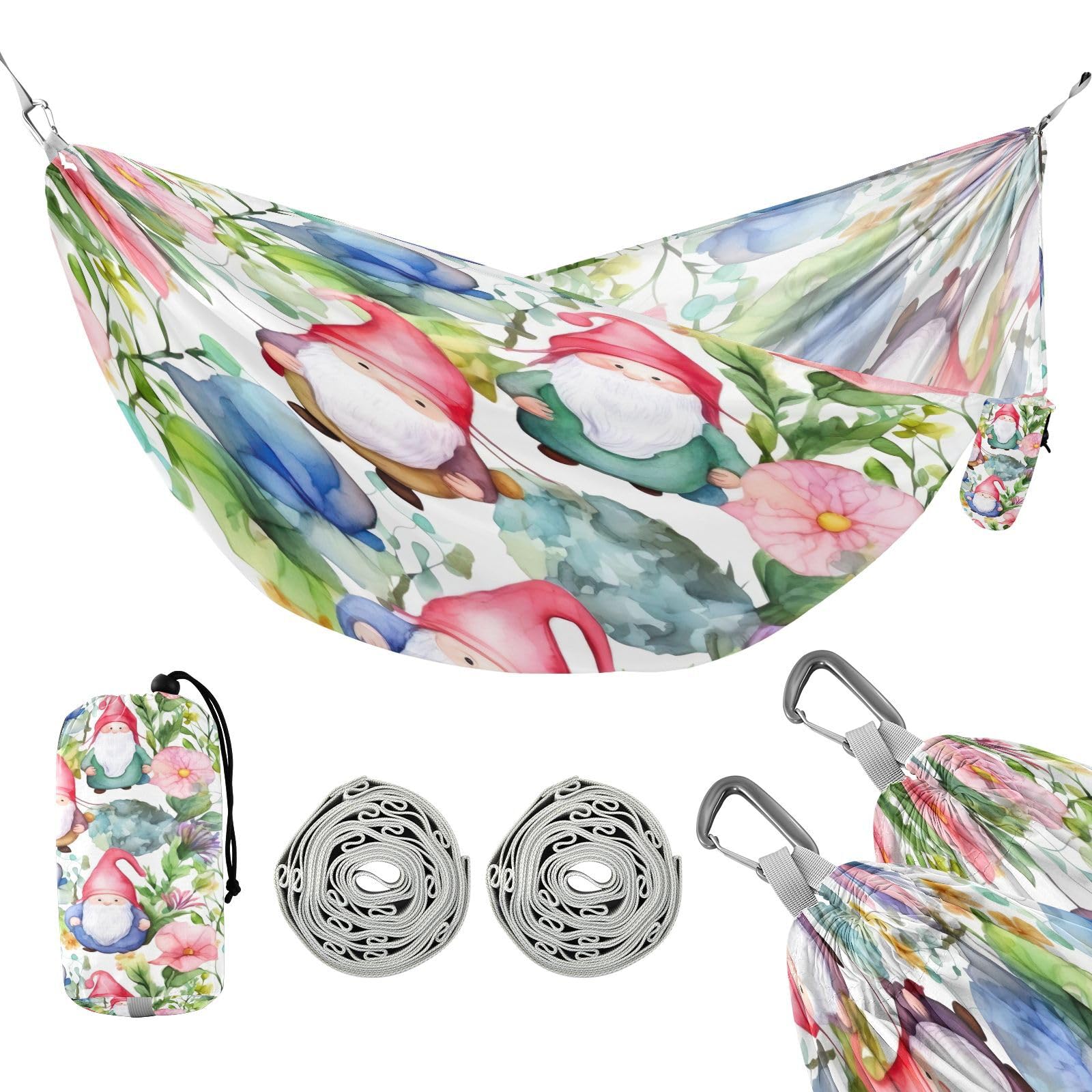 ATTX Gnomes Flower Camping Hammock - Lightweight & Portable Hammocks, Heavy Duty 330lbs Capacity for Indoor, Hiking, Backpacking, Travel, Backyard, Beach#369