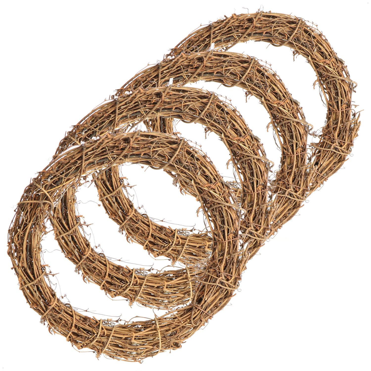 COM-FOUR® 4x Ghirlanda decorativa in legno fai-da-te per la lavorazione - ghirlanda in rattan per decorare finestre, tavoli e porte (4 pezzi - ghirlanda Ø30cm marrone chiaro)
