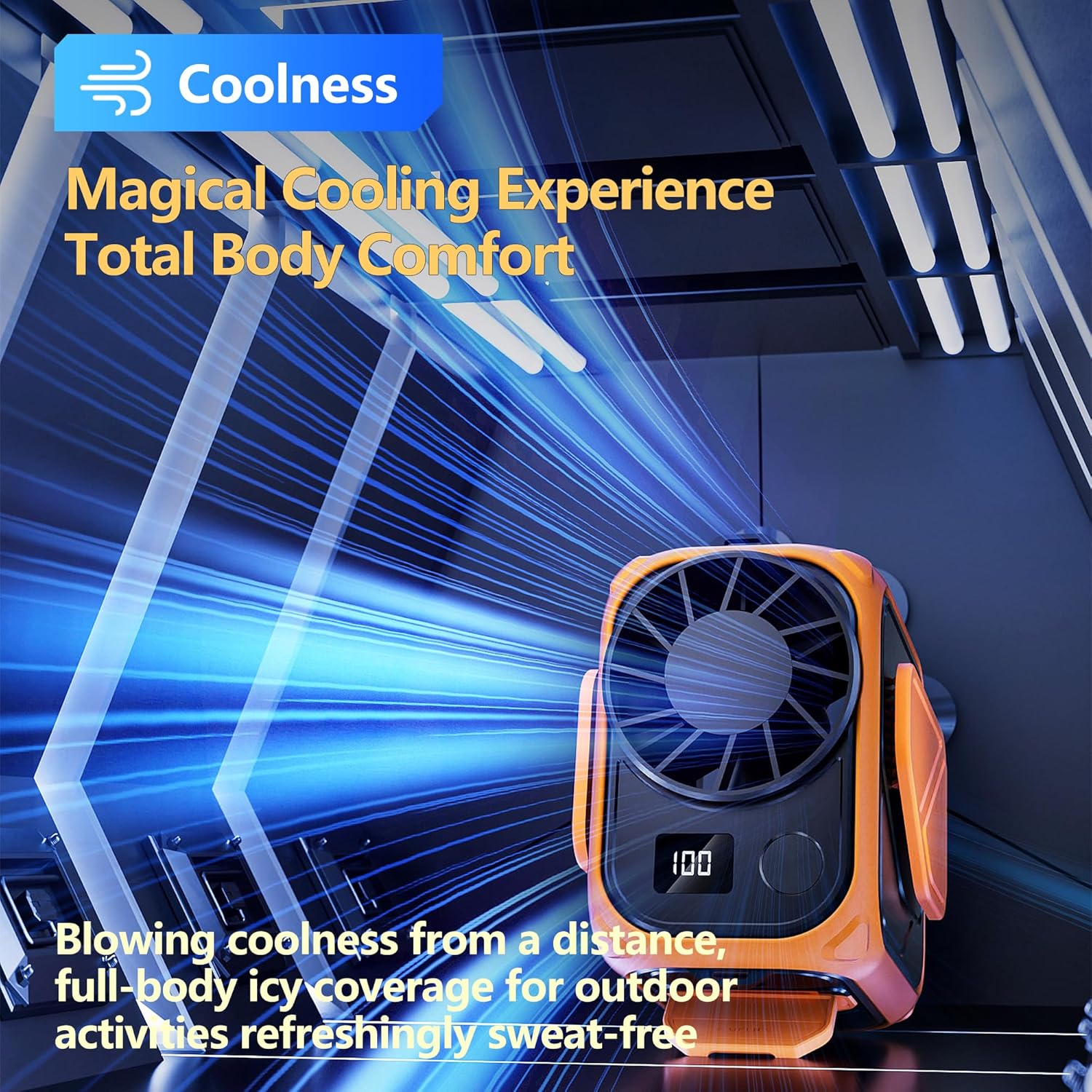 Portable Waist Fan, 6000mAh Long-Lasting Battery Rechargeable,1-100 Adjustable Speeds, Hands-Free Hanging Neck Fan, Wearable Belt Fan for Farm Travel Camping Office.(JF135 Orange)