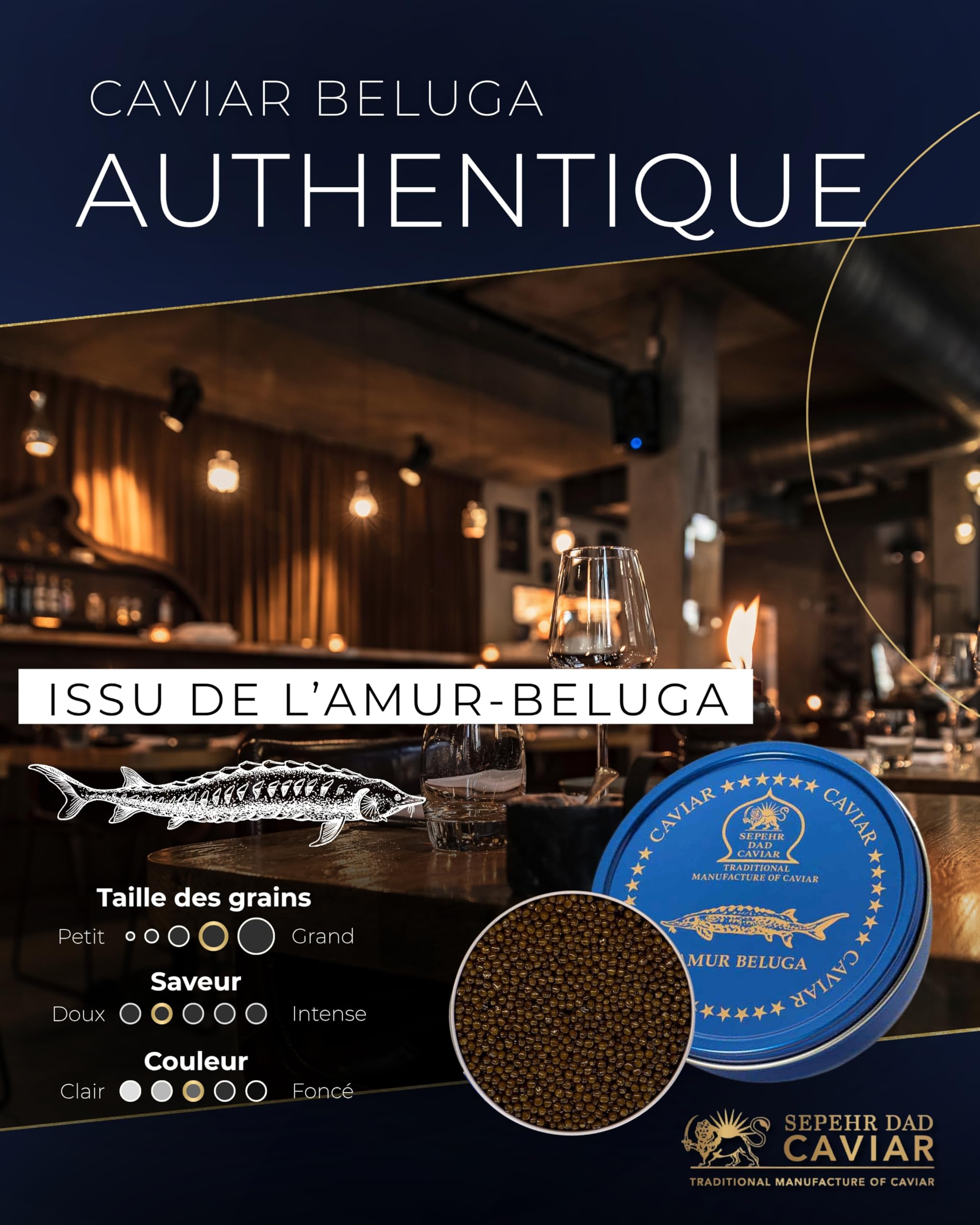 Sepehr Dad Caviar Beluga de l'Amour | Oeufs de poisson de classe A | CN d'élevage | 50g