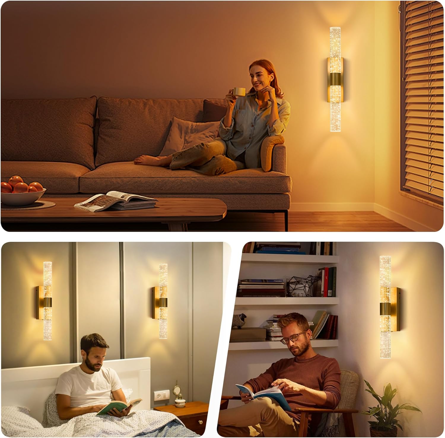 Battery Operated Wall Sconces Set of 2, 16.9'' Rechargeable Wall Sconce with 16000mAh Battery, Type-C No Hardwired Cordless Wall Lights, Dimmable 3000K-6500K for Hallway Bathroom Mirror, Gold