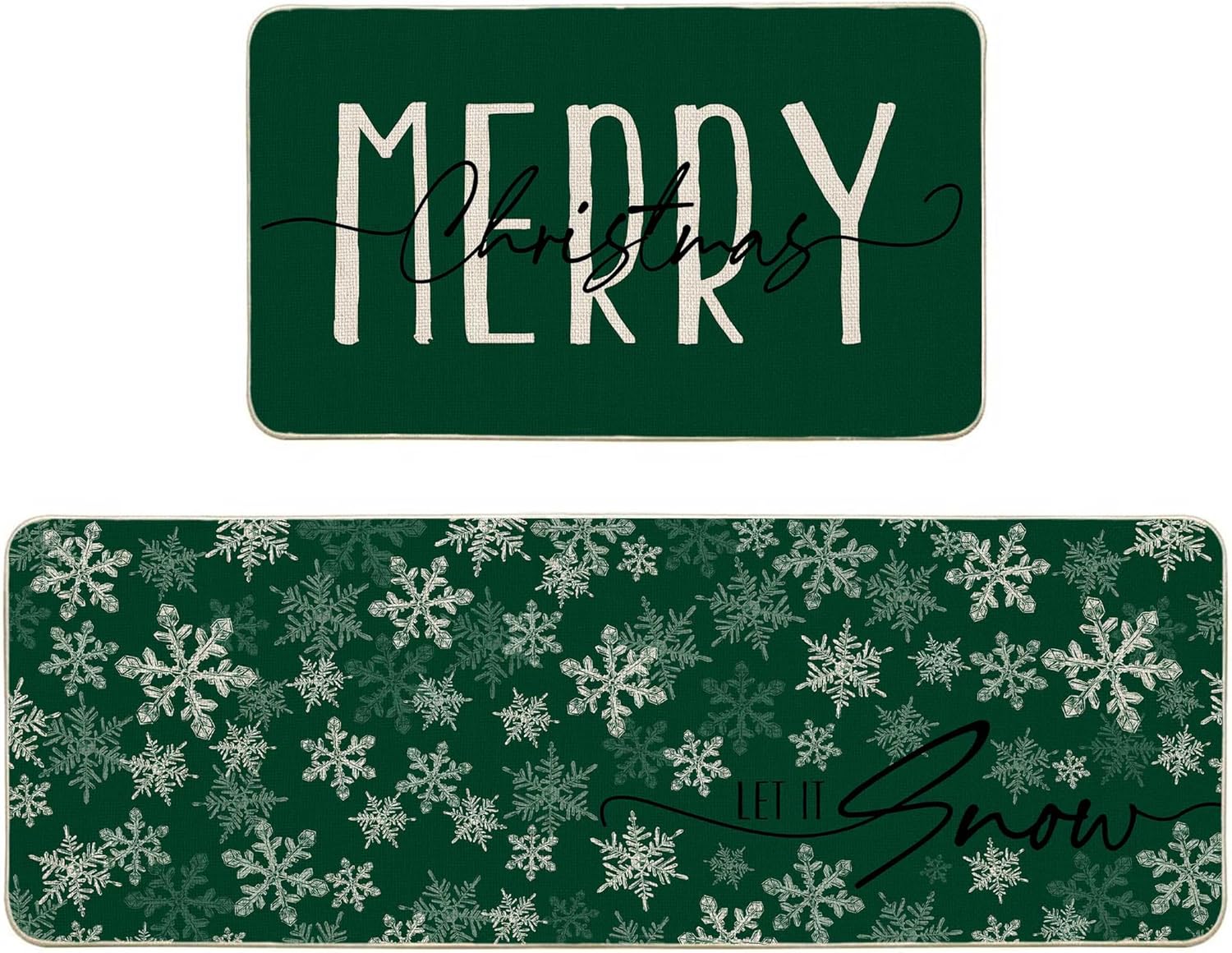 Lofaris 2 Pcs Christmas Kitchen Rugs and Mats Set, Non-Slip Buffalo Plaid Snowflake Floor Mat, Winter Holiday Home Decor for Kitchen, Farmhouse (17"x29" & 17"x47")