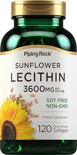 Piping Rock Sunflower Lecithin Supplement  200 Softgel Capsules  Rich in Phosphatidylcholine  Soy Free, Non-GMO, Gluten Free