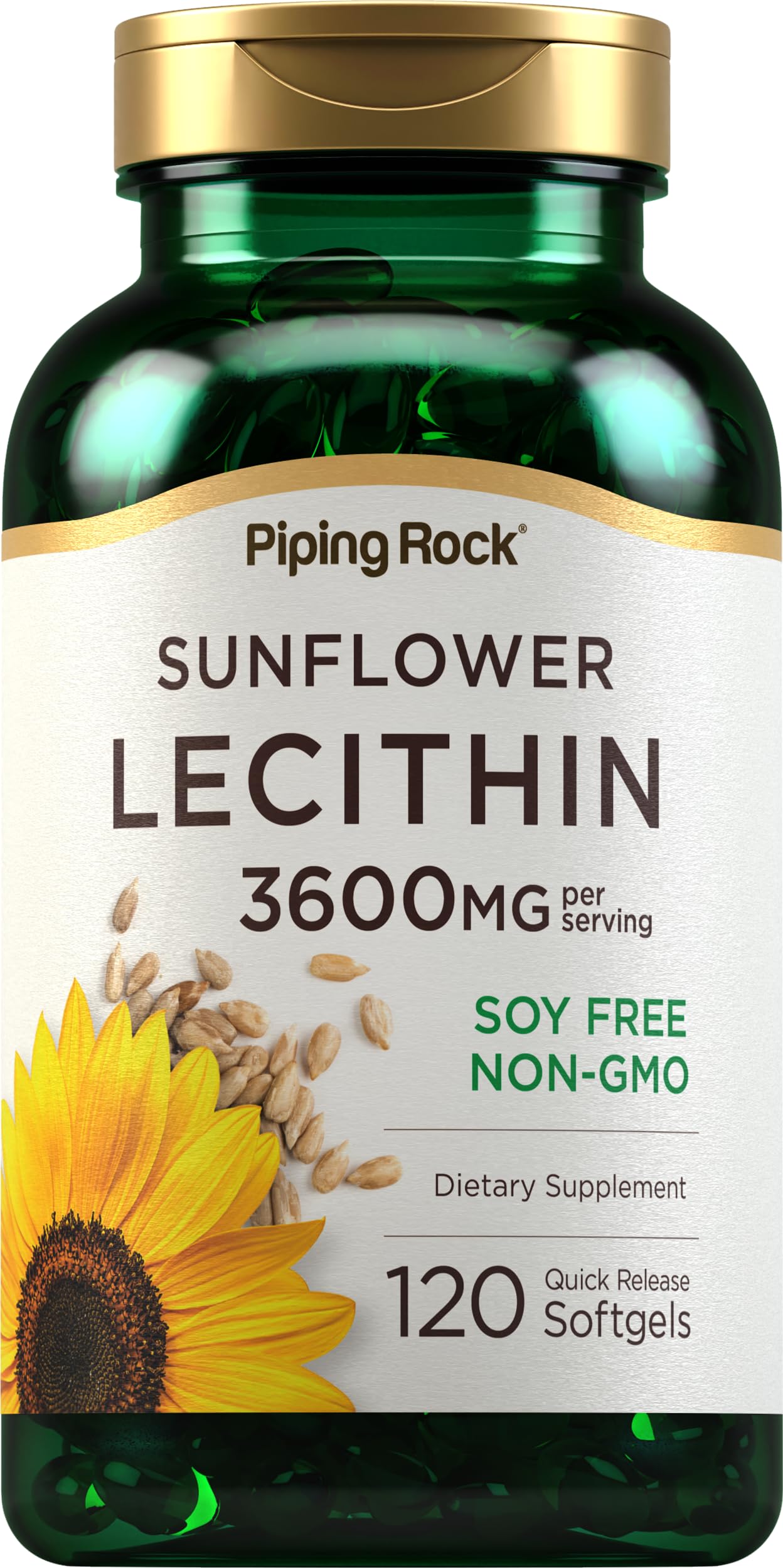 Piping Rock Sunflower Lecithin Softgel Capsules | 3600 mg | 120 Pills