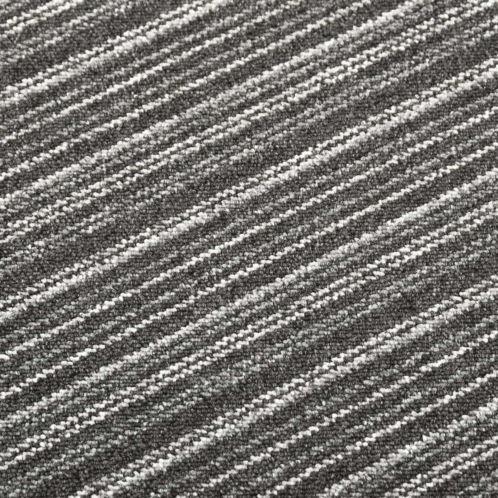Juego de 20 azulejos de alfombra a rayas, antracita, 50 x 50 cm, polipropileno para interiores, alfombra modular con superficie texturizada